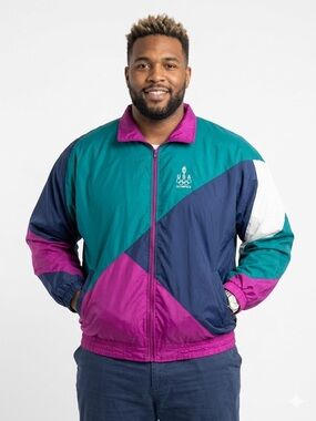 USA Olympics Vintage Colorblock Windbreaker Jacket Men XL EUC